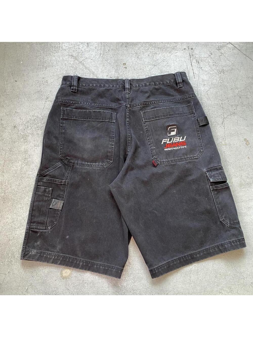 Vintage Y2K FUBU Jeans Black Baggy Carpenter Denim Shorts Jorts